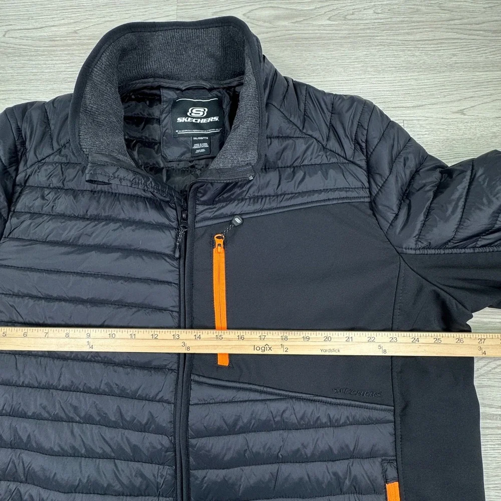 Skechers Mens Jacket Hybrid Puffer Quilted Full Zip Stretch Black Sz XXL Outdoor